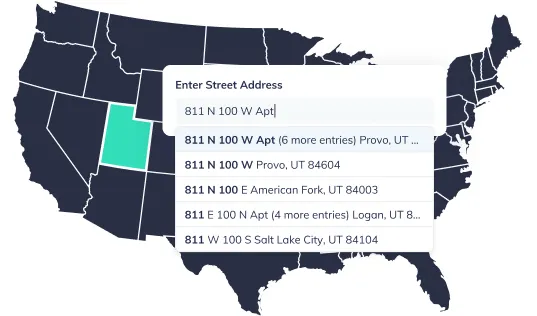 Single field address entry shown prior to parsing into address components - includes apartments, suites, and PO Boxes