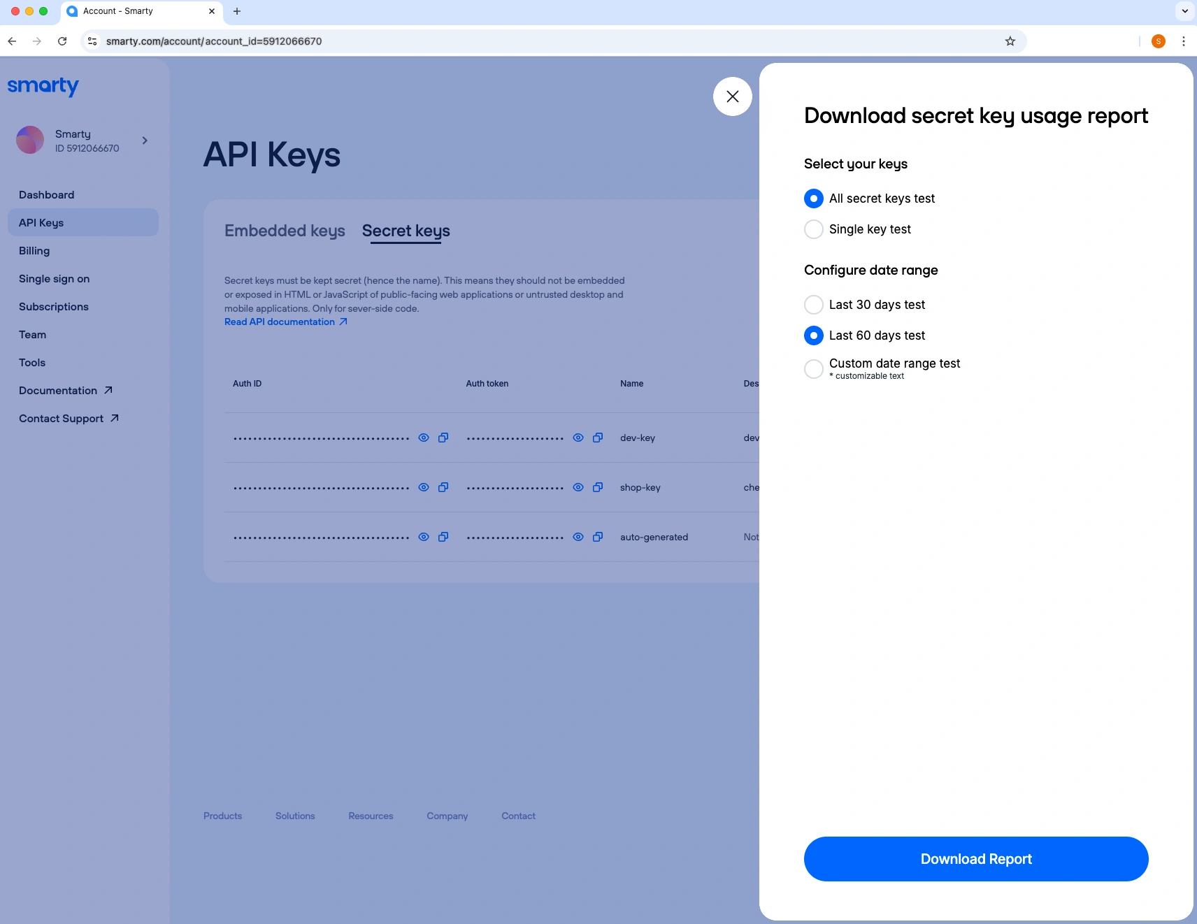 Select usage report options